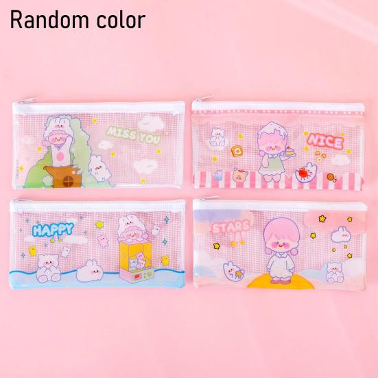 Clear Mesh Pencil Case with Zipper Large Capacity Transparent Stationery Bag for Students Exam Compliant Portable Multi-Purpose Makeup Travel