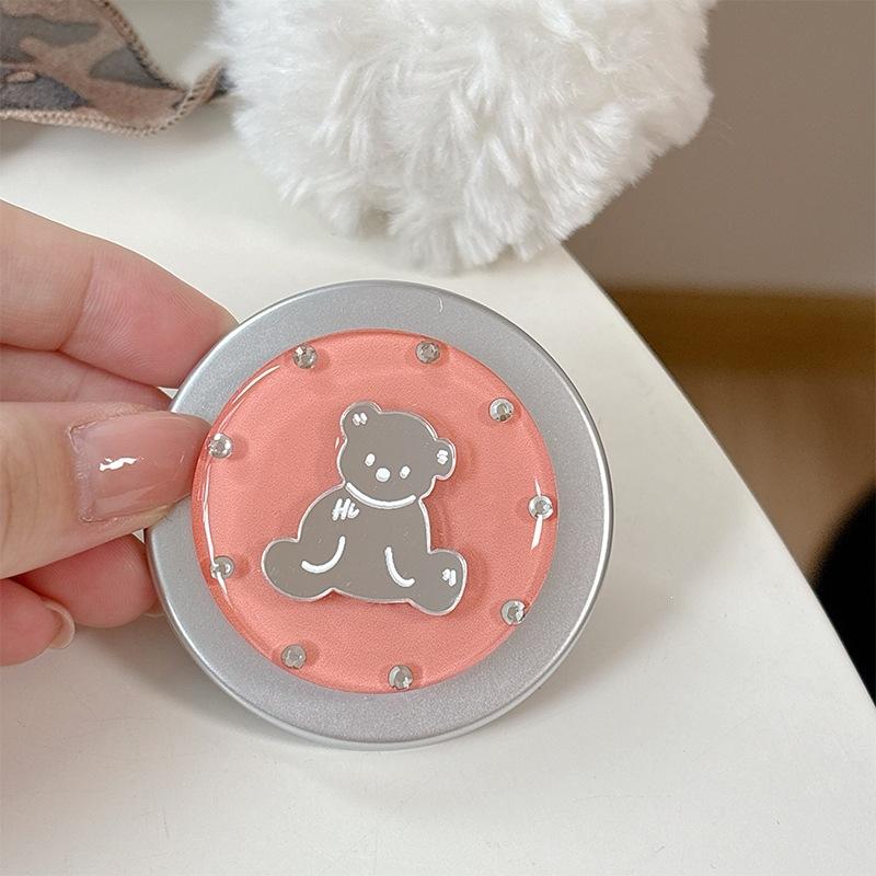 Little Fresh Girl Magnetic Attraction Applies To Magsafe Creative Round Ring Solid Color Round Bear Mirror