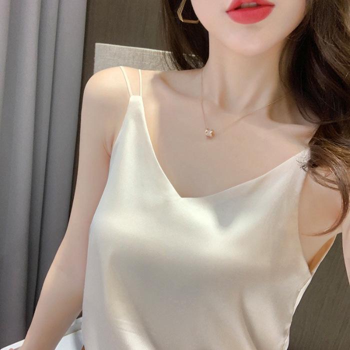 

Spring Summer Women s V-Neck Satin Camisole: Black/White XL шампанського