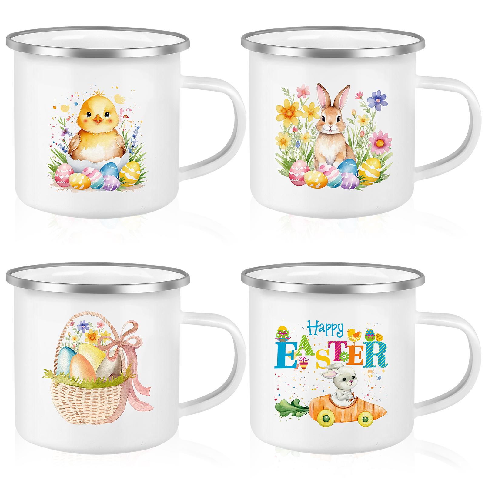 4 Pcs Easter Enamel Coffee Mugs Easter Bunny Mug Set Camping Coffee Mug Bulk 12 Oz Metal Enamel Coffee Mug Decoration Dinner Gif colore verde militare
