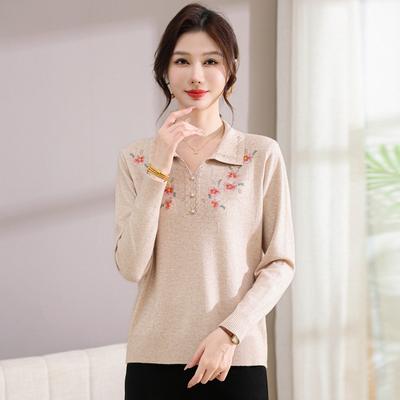 Neuer Stil Modischer Mutter Frühlingsoberteil Mittelalte und Ältere Frauen Frühlingskleidung 40 Jahre 50 T-Shirt Strickpullover