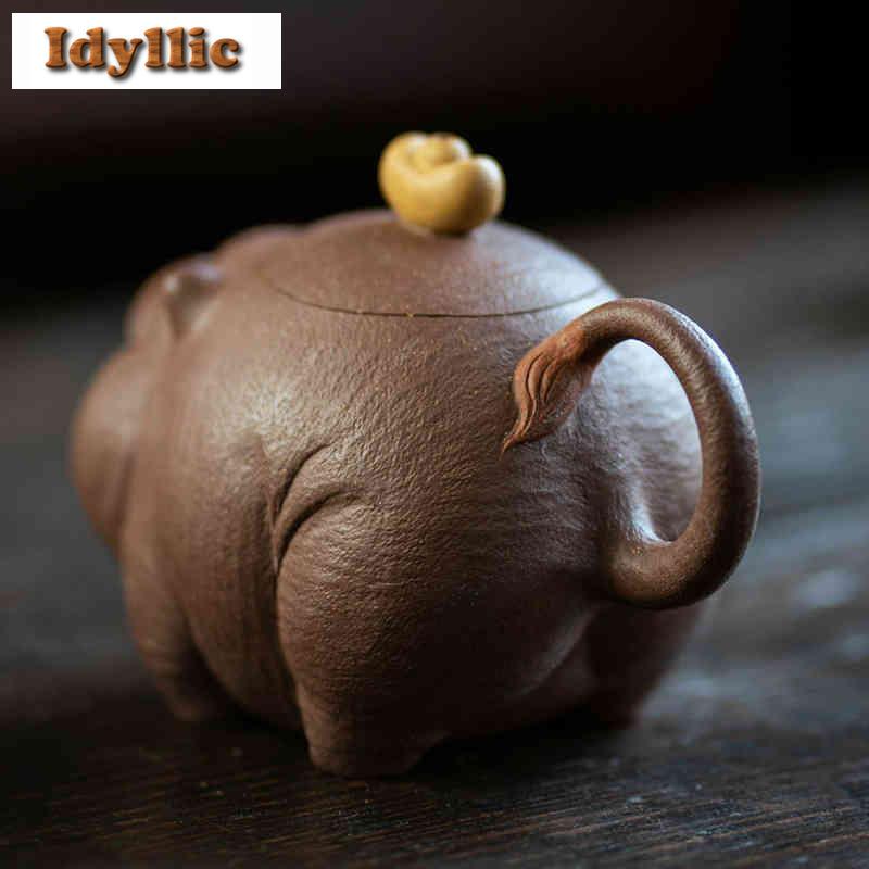 200ml Elegant Yixing Purple Clay Teapots Handmade Animals Ingot Pig Pot Raw Ore Purple Gold Mud Kettle With Filter Zisha Tea Set