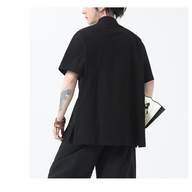 Herren Chinesischer Stil Vintage Locker Große Größe Kurzarm Lässig Baumwolle Leinen Hemd