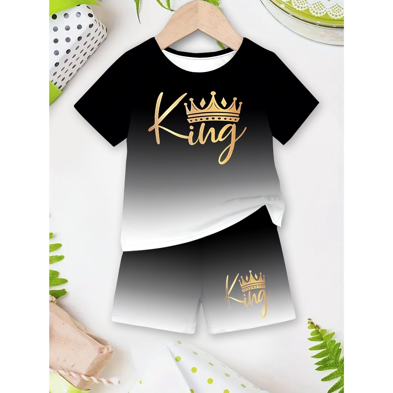 

2-piece boy gradient pattern summer fashion 3D printed short sleeved T-shirt top and shorts set 5-6 Years