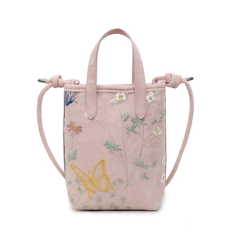 Versatile Handbag Fashion Bucket Bag New Messenger Bag Embroidered Butterfly Shoulder Bag