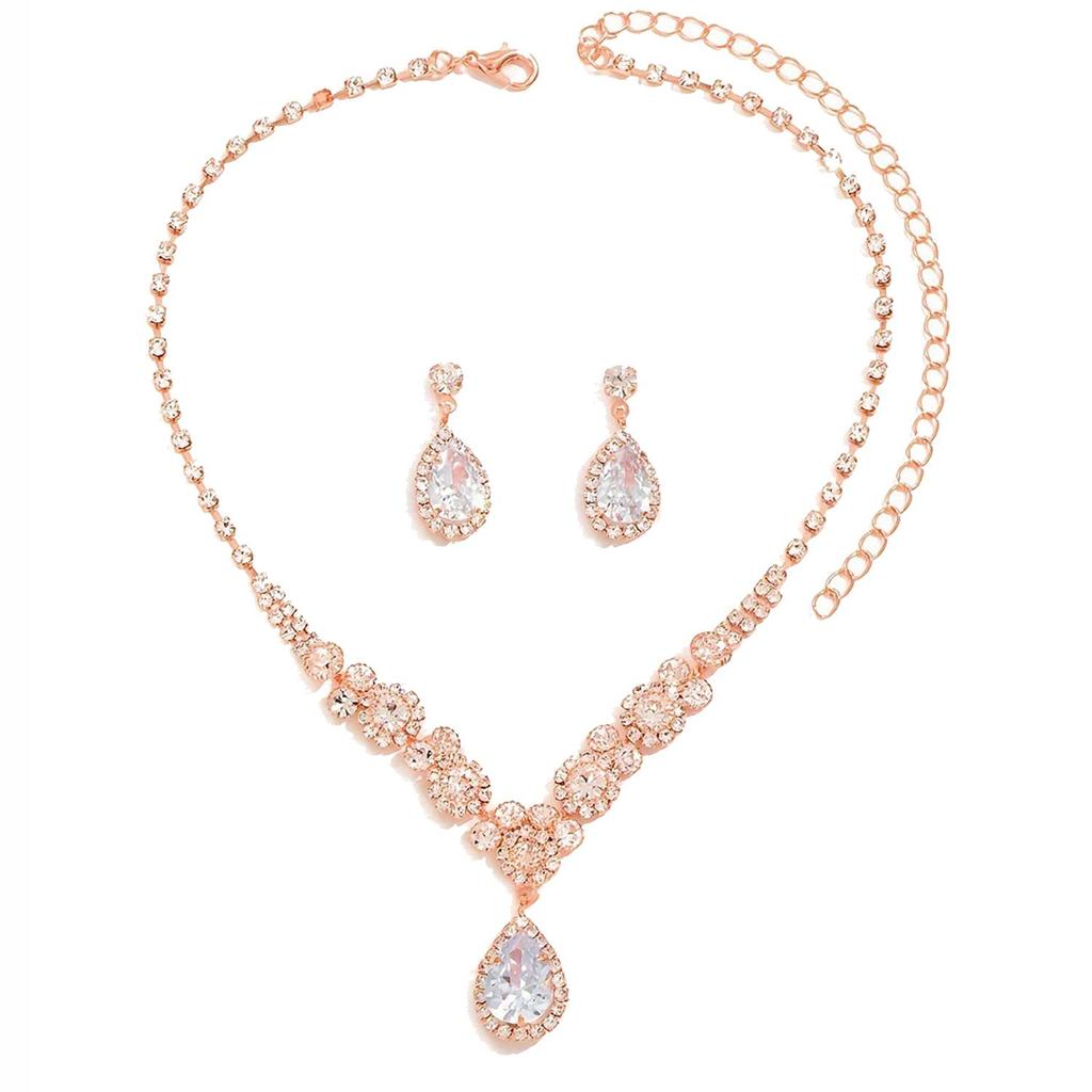 Elegant European & American Zircon Necklace & Earring Set for Weddings & Evening Gowns