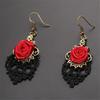 1 Pair Women Fashion Lace Red Rose Hollow Dangle Hook Earrings Jewelry Gift