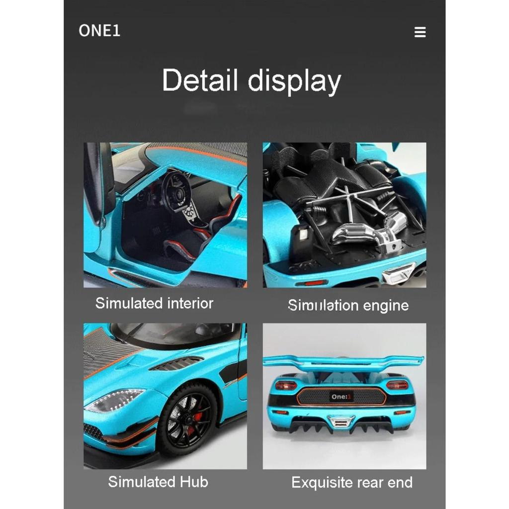 1/24 Model sportovního auta Koenigsegg ONE Alloy Diecast Supercar Hračka dvířka se dají otevírat zatahovací zpět Dekorativní kolekce Dárky k narozeninám pro chlapce