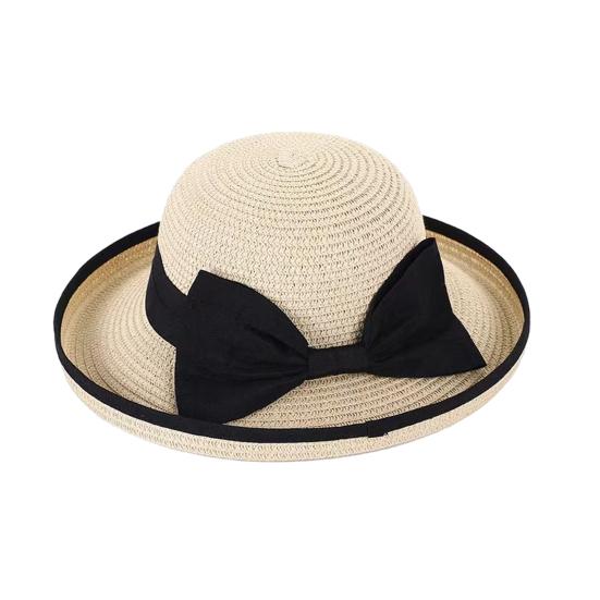 

Bucket Hat Wide Wavy Lace Brim Sun Protection Hat with Ribbon Bow Decoration Summer Travel Beach Vacation M бежевый