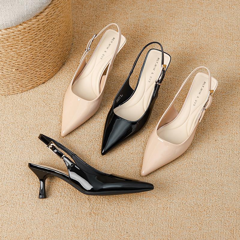 G6800-2 French patent leather bag head sandals women's summer new pointed one-word buckle strap front bag rear cool high heels