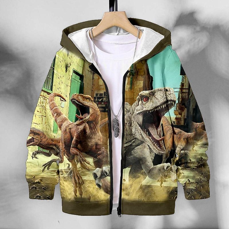 Boys 3D Animal Dinosaur Coat Long Sleeve Fall Winter Active Streetwear Cool Kids 3-12 Years
