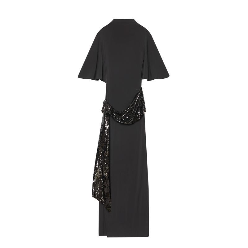 European-American Style 2025 Winter Fashion Sequined Midi Dress with Waistband Small