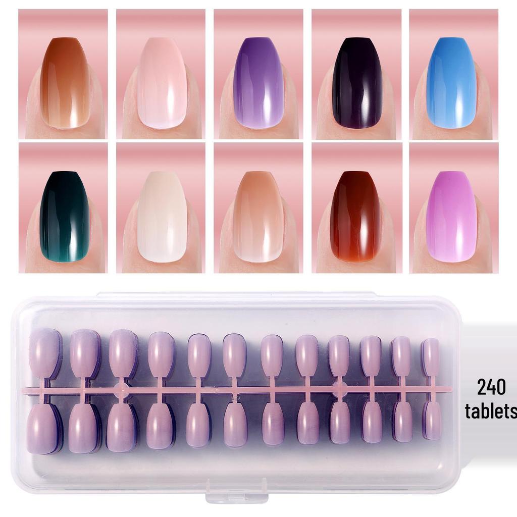 Colored Glitter Nail Art Tips - 240-Piece Set with Various Styles and Multiple Colors, Boxed Fake Fingernail Stickers