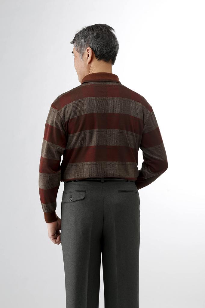 Wollmischungspolo M inländisch lang mit für M Bordeaux [Little Island] in Japan gefertigtes Hemd, Größe, Herren, hergestellt, Jacquard, Wolle, Ärmel, Kragen,