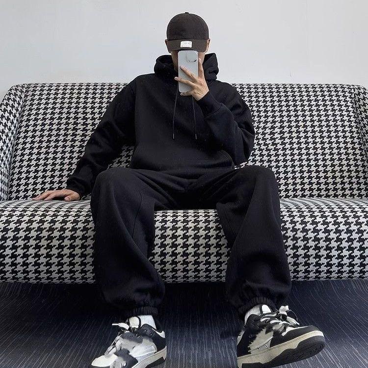 Autumn and Winter Couples Plus Velvet Fashion Hooded Sweater Suit Is Now Casual Loose Long-sleeved