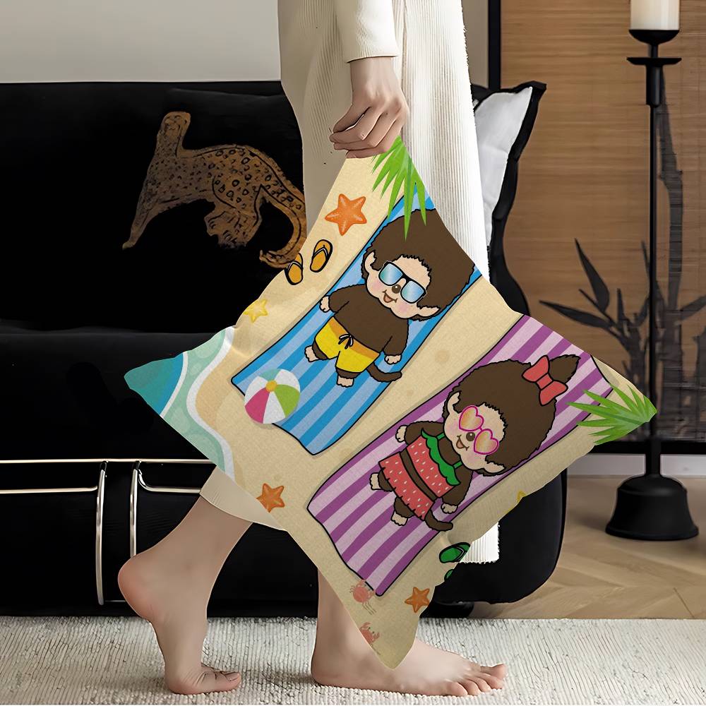 Popular Logo M-Monchhichi Fashion Cushion Cover Pillowcase Upholstery Sofa Throw Pillow Home Decor Pillowcas