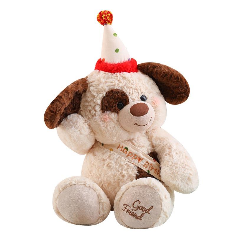 Birthday Hat Dog Doll Cute Birthday Bear Bunny Plush Doll Throw Pillow Girl Hug Sleeping Pillow
