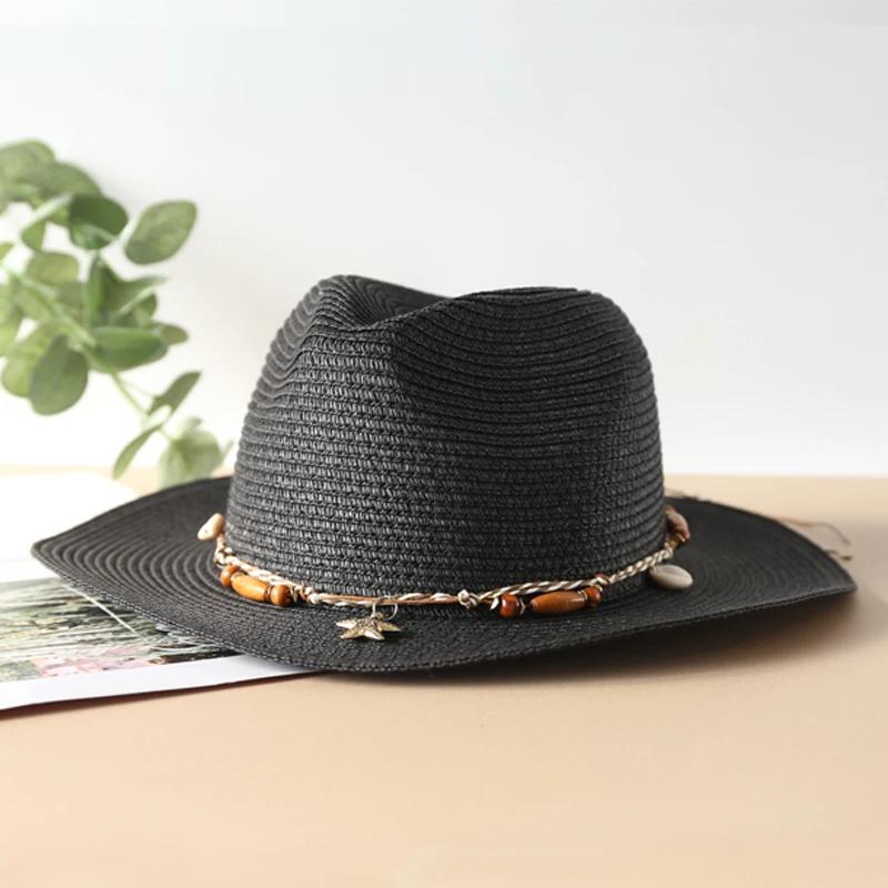 Summer Sun Hats Ladies Fashion Girl Straw Hat Shell Strap  Beach Hat Casual Grass Jazz Top Panama Hat Womens Bone Visor Cap