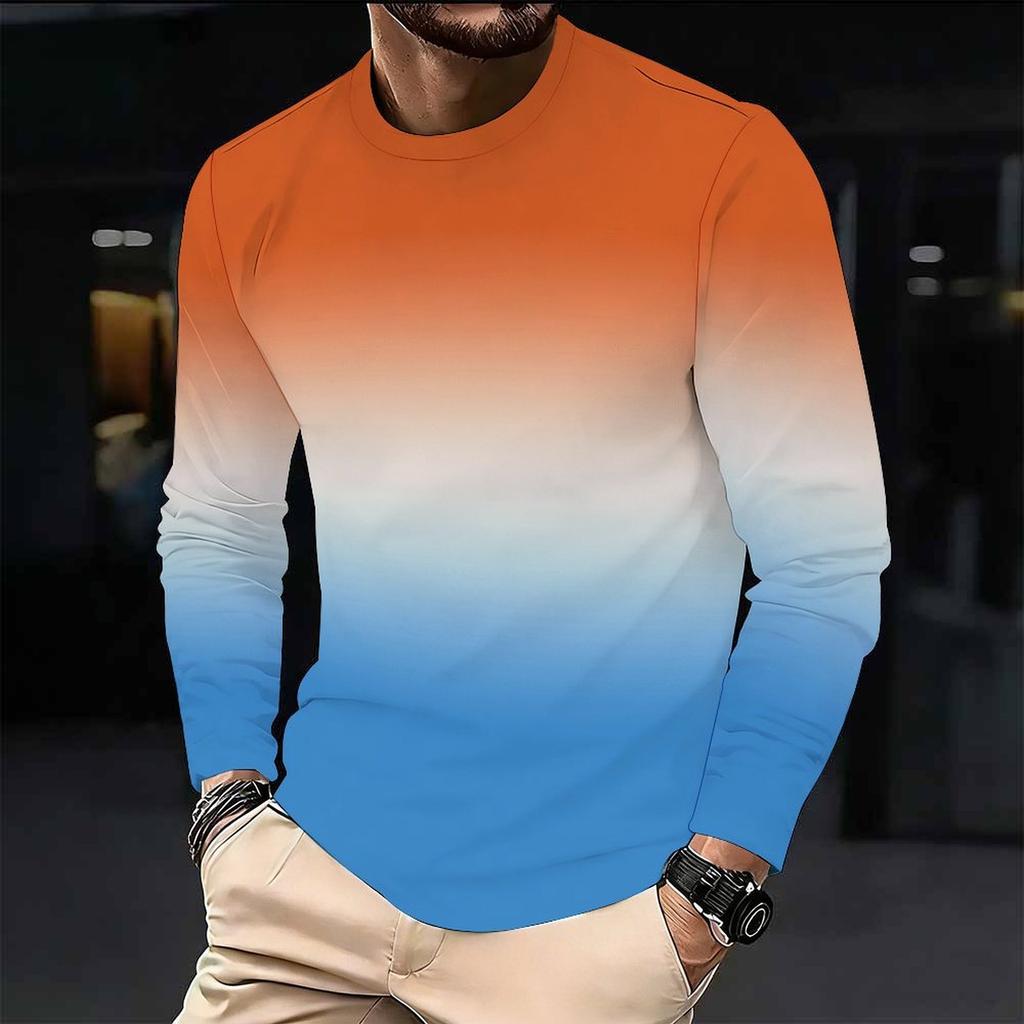 Men Gradient Color Crew Neck Long Sleeve T Shirt Faith Letter Print Casual Daily Wear Top For Spring Autumn