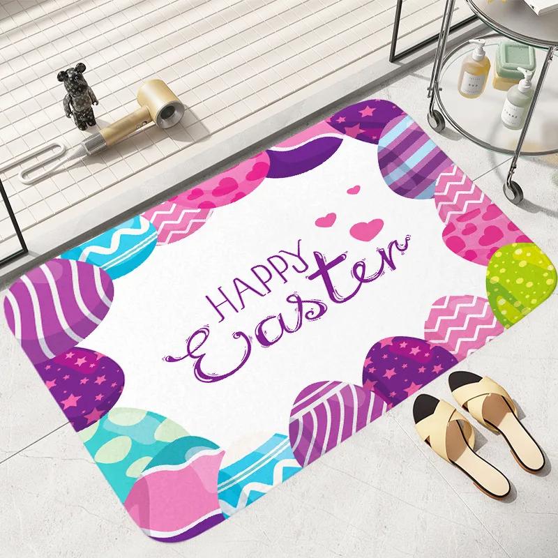 Anti-slip Easter Thanksgiving Cute Rabbit Egg Printed Entrance Doormat Soft Carpet for Living Room Bedroom Balcony Area Rug