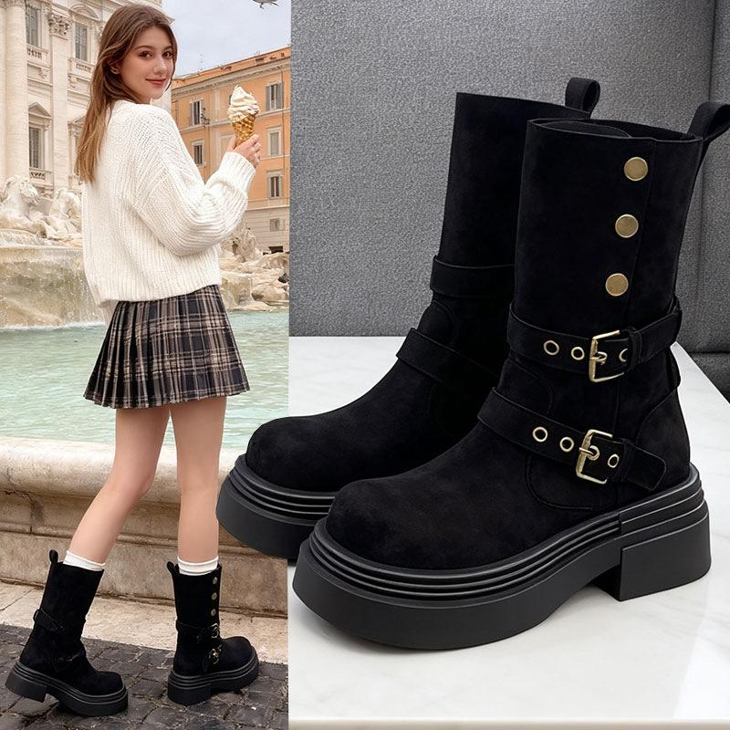 Two-wearing Locomotive Martin Boots for Women In the Autumn of 2025, New Thick-soled Heightening Small Short Boots, Huge Comfortable Knight Boots