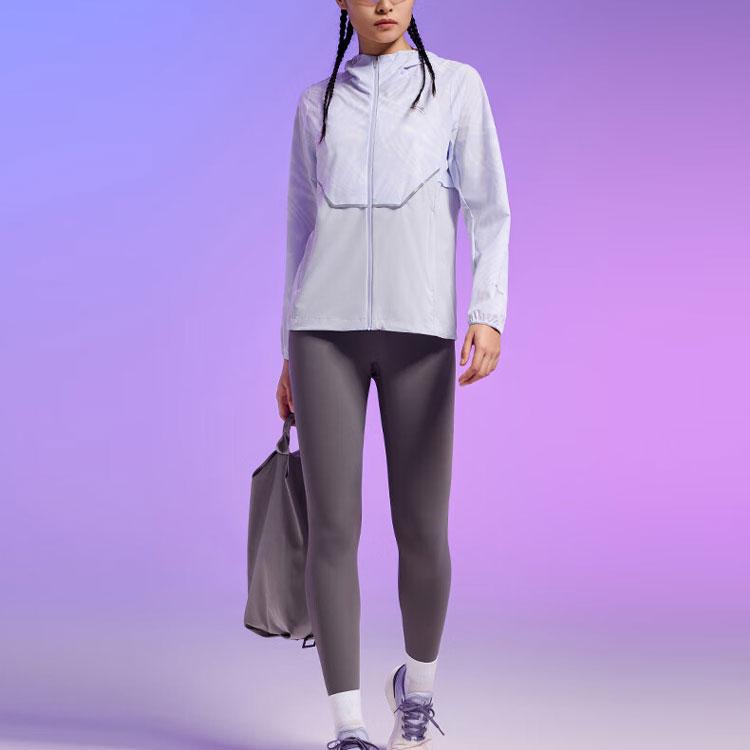 Anta Running Series Printed Spliced Zipper Hooded UV Protection Sports Jacket Women Jackets Cloud-Purple 162435601-1