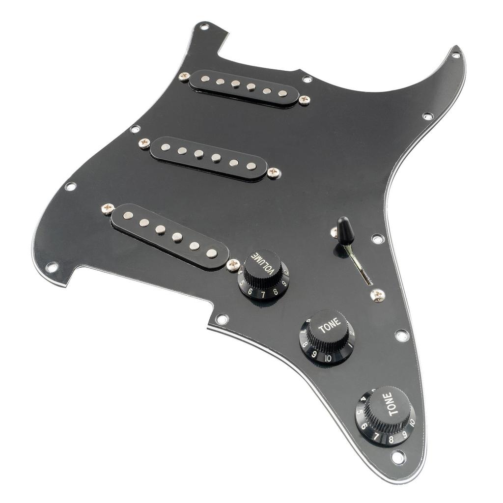 Musiclily Pro SSS Stratocaster Wired Pickguard for Stratocaster Electric Guitars with Artec Staggered Alnico 5 Single Coil Black 3P Pickups,