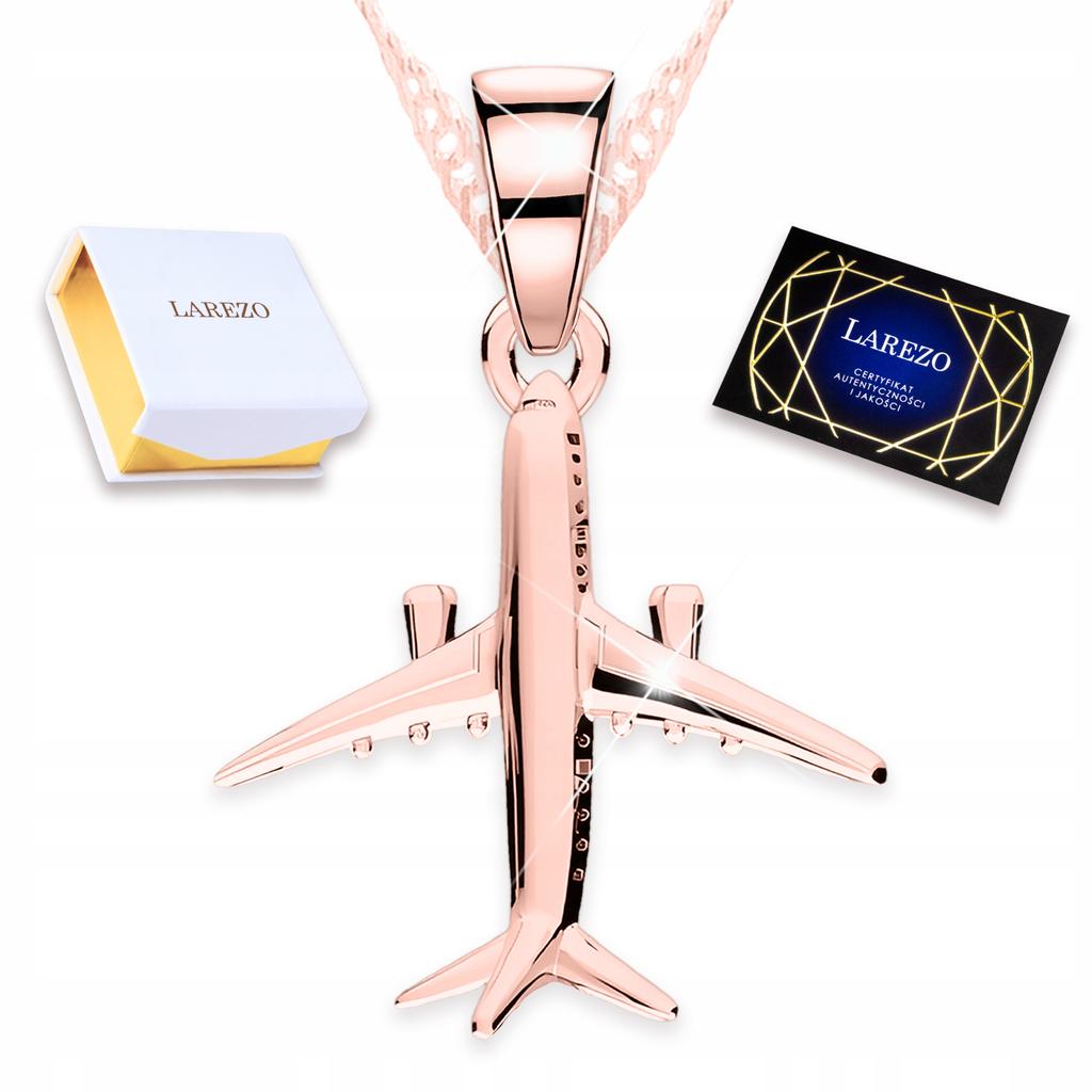 Gold Plated Necklace with Airplane Hanging Plane Travel Silver 925
