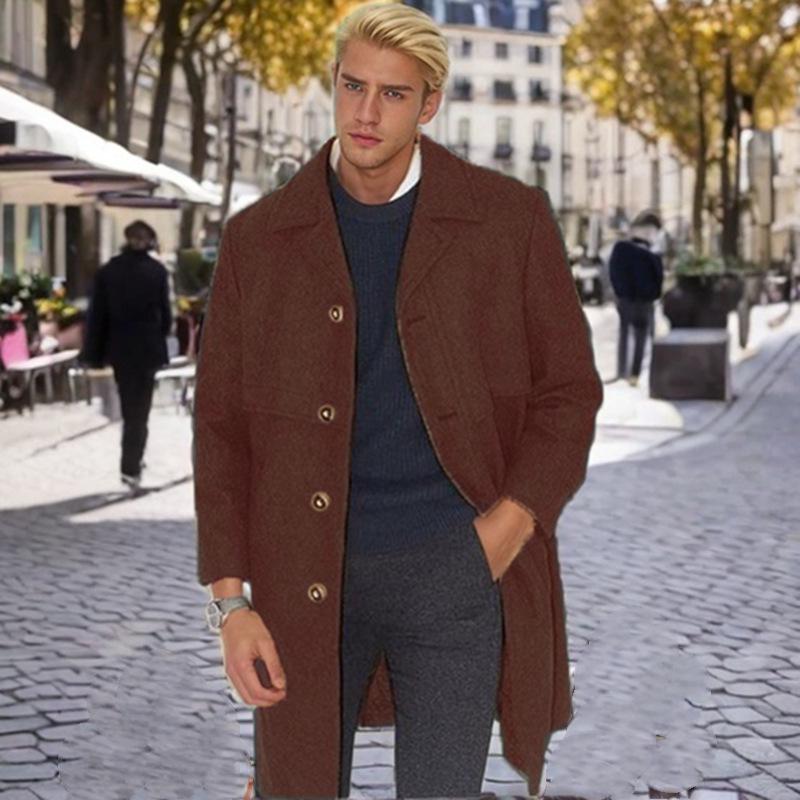 

Men s European New Wool Long Coat - Plus Size, Single-Breasted, Best Seller, In Stock L верблюд