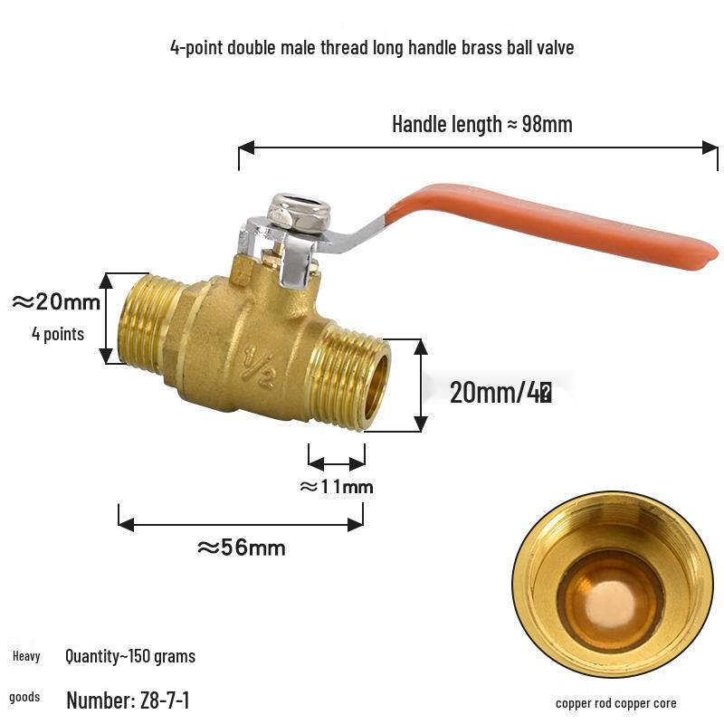 Brass Ball Valve with Copper Core: Male/Female, Double Female, 1/2", 3/4", 1" Sizes, for Water and Gas Pipes.
