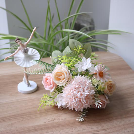 Fleurs Artificielles Haute Simulation Pétales en Soie Toucher Réel Tiges en Fil de Fer Réglables Roses Mixtes Hortensias Marguerites Sans Entretien Décoration de Maison Cadeaux