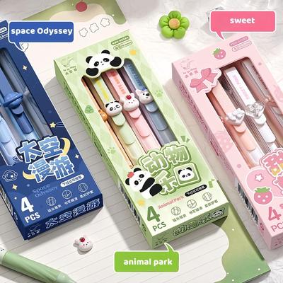 Set 4pz Penne Gel Cancellabili 0.5mm Inchiostro Nero Fiore Spaziale Panda Penne a Sfera per Scrittura Studente Forniture Scolastiche Regalo per Bambini