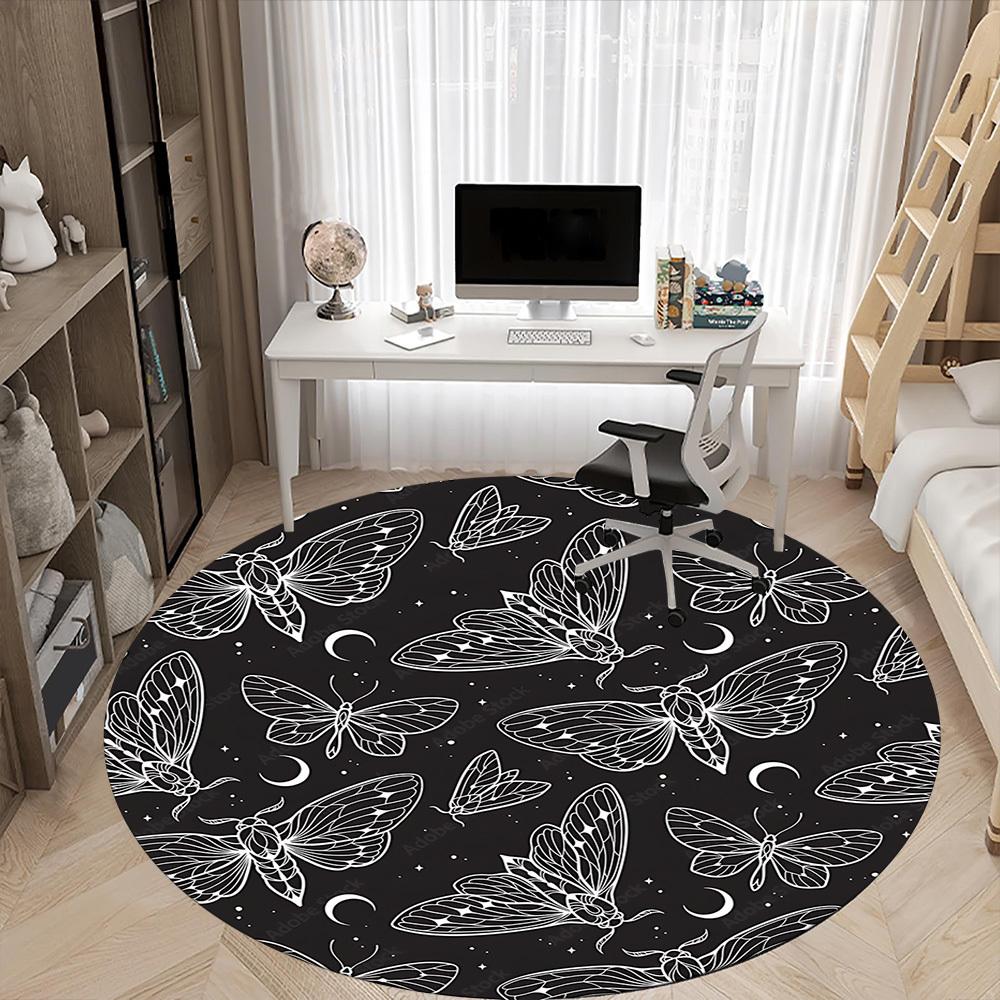 1pc Butterfly Night Office Round Area Rug, Under Office Chairs Bedroom Living Room Home Decor, Room Deco