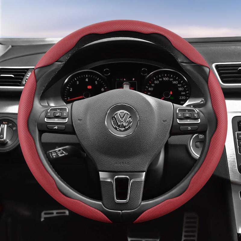 Suitable for Volkswagen Breathable Hole Leather Steering Wheel Cover Segmented Quick Release Design Non-Slip Durable Polo Golf 6 up Gol Scirocco