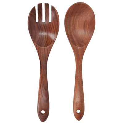 Akacieträ Gaffel och Sked Set Salladsserveringsbestick Matlagningssked Spork Set