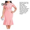 Women Plus Size Embroidery Lace Splice Dress O neck Short Sleeve High Waist Hip Wrapped Fishtail Gown Dress