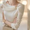 Fashion Elegant One-word Shoulder Shawl Knitted Sweater Autumn Winter New Bottoming Women's Clothing Korean Style Pullover Knit Casual Sweaters 1980