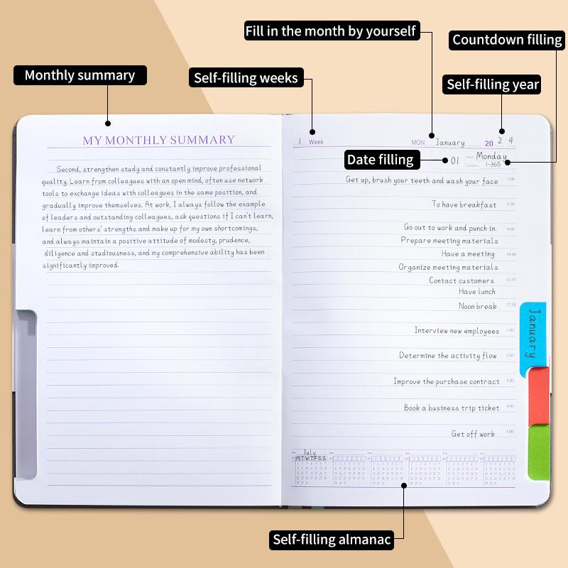 A5 Weekly Plan Monthly Plan With Lattice Grid Self-Binding Notebook Planner Office Atationery With Gold Stamping Stickers