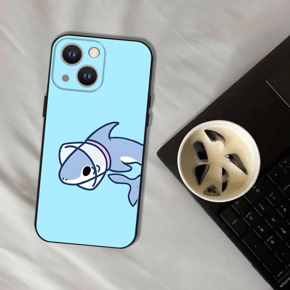 Cute Cartoon Blue Shark Phone Case For iPhone 17,16,15,14,13,12,11,Pro,XS,Max,XR,Plus,E,SE4,Mini Black Soft Cover