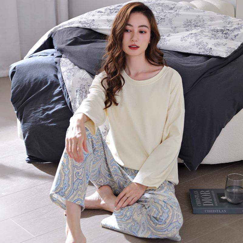 Pajamas Ladies Spring and Autumn Spring and Autumn Cotton Long Sleeve Homewear Cotton Summer Thin Large Size Air Conditioning Clothing