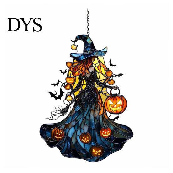 Whimsical Halloween Home Decorations Witch Acrylic Suncatcher, Stained Glass Effect Window Car Hanging Ornament, Gothic Scary Party Supplies for with
