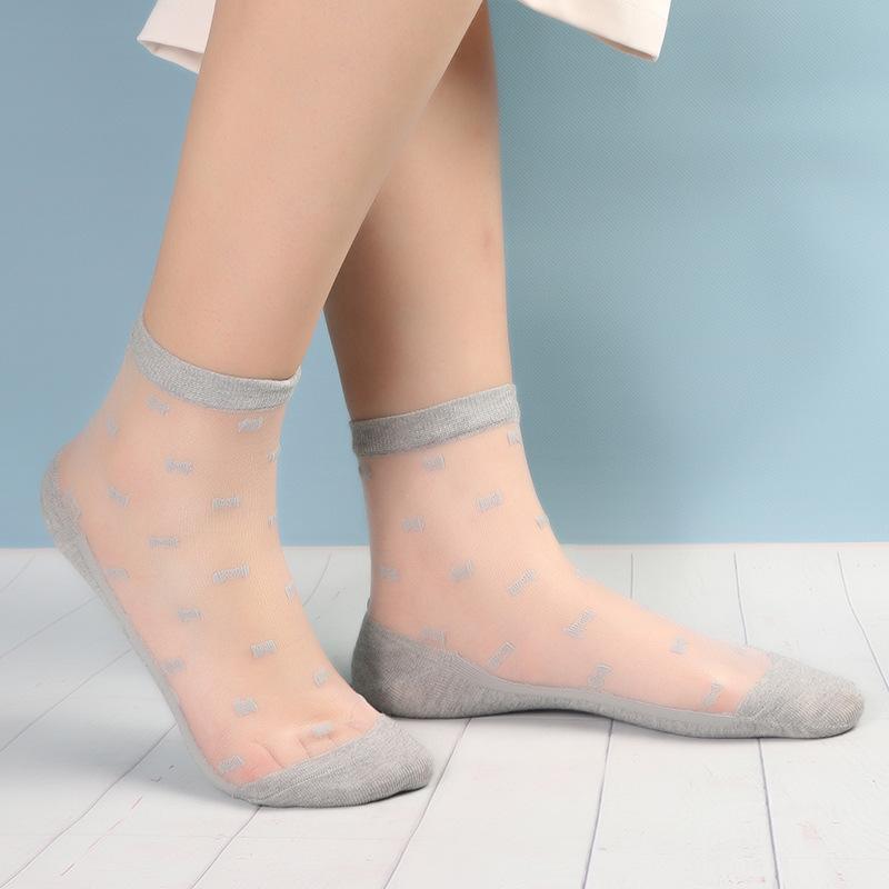 Ladies Spring and Summer New Fashion Casual Small Bow Glass Silk Socks