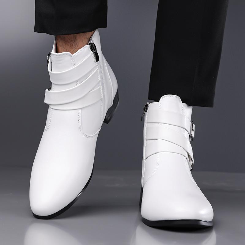 New Winter Fashion Belt buckle Patent leather Chelsea Ankle Boots For Men's Casual Luxury Brand Designer Shoes High Tops
