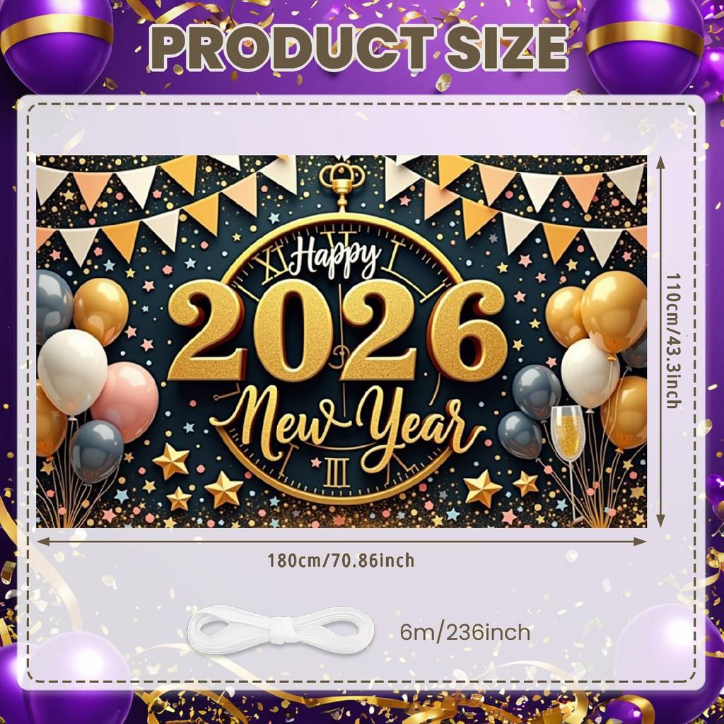 2026 Festive Display Glitter Accents 2026 Holiday Background 2026 Event Display Colorful Balloons New Year Party Backdrop