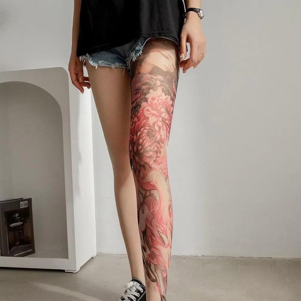 Mesh Women's Sexy Printed Tights Fake Tattoo High Pantyhose New Peony Pantyhose  Summer