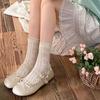 Lolita Couro PU Sapatos JK Planos Laço Doce Slip-on Mocassins Sola Macia Renda Franzido Sapatos Mary Jane Femininos