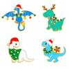 Original Weihnachtsserie Cartoon-Abzeichen-Brosche Kreatives Design Dinosaurier, fliegender Drache, Elch Niedliches Abzeichen