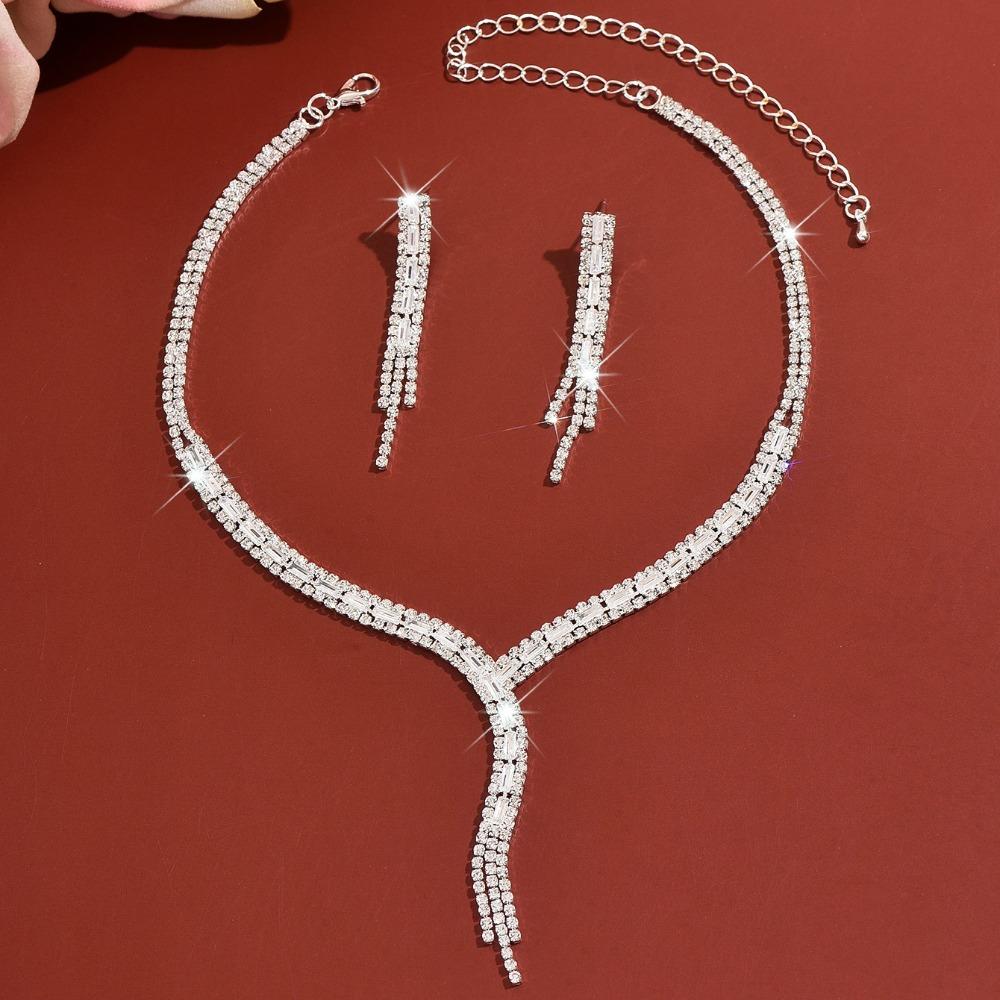 Luxurious Y-Shaped Tassel Jewelry Set Elegant Necklace Earrings Set Prom серебряный