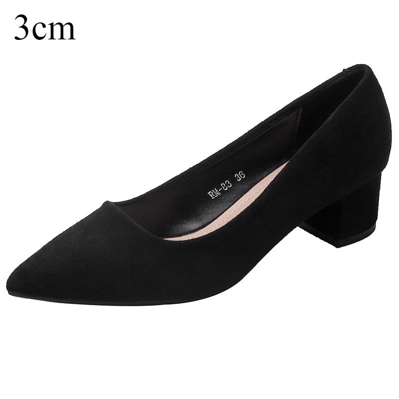 High Heels Women's Spring and Autumn Black Suede Middle Heel Pumps Women's New Pointed Commuter Professional Work Shoes Women