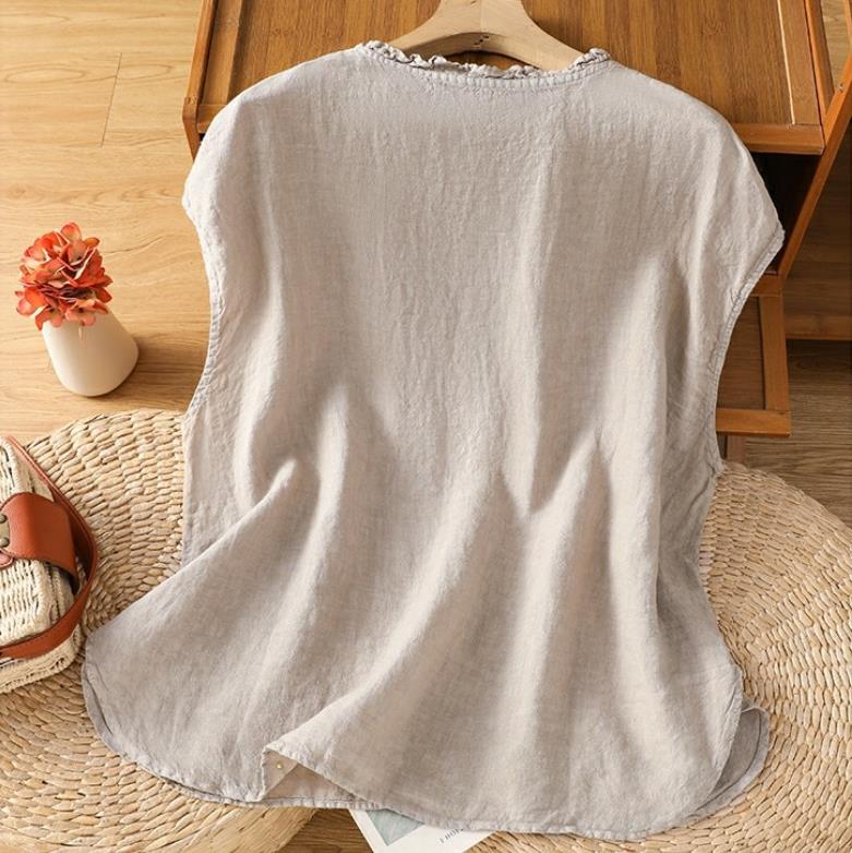 Women's Linen Sleeveless Shirt Summer Blouse Casual and Versatile Cotton and Linen Vest All-match Top for Women